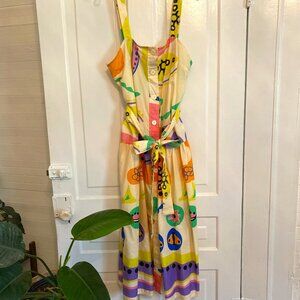 Zara Tropical Paradise Button Up Cotton Maxi Dress